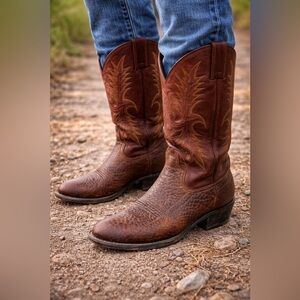 Tony Lama Vintage Western Cowboy Boots Brown Bullhide Leather Mens 8.5 D